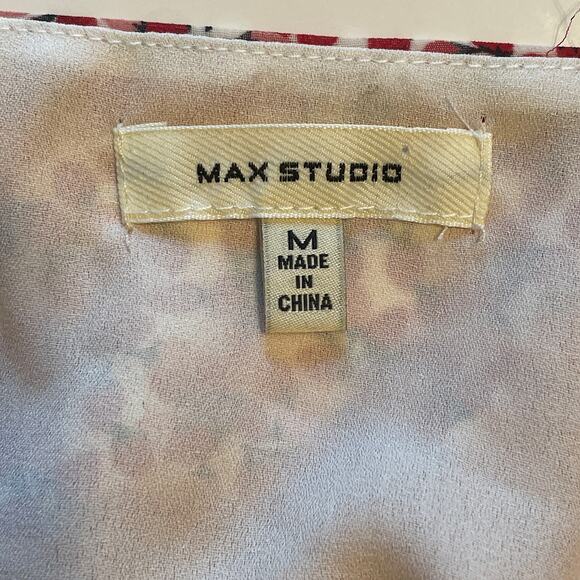 Max Studio Flounce Midi Dress Womens Medium Cream Baked Apple Bud Tiered Smocked - Picture 7 of 11